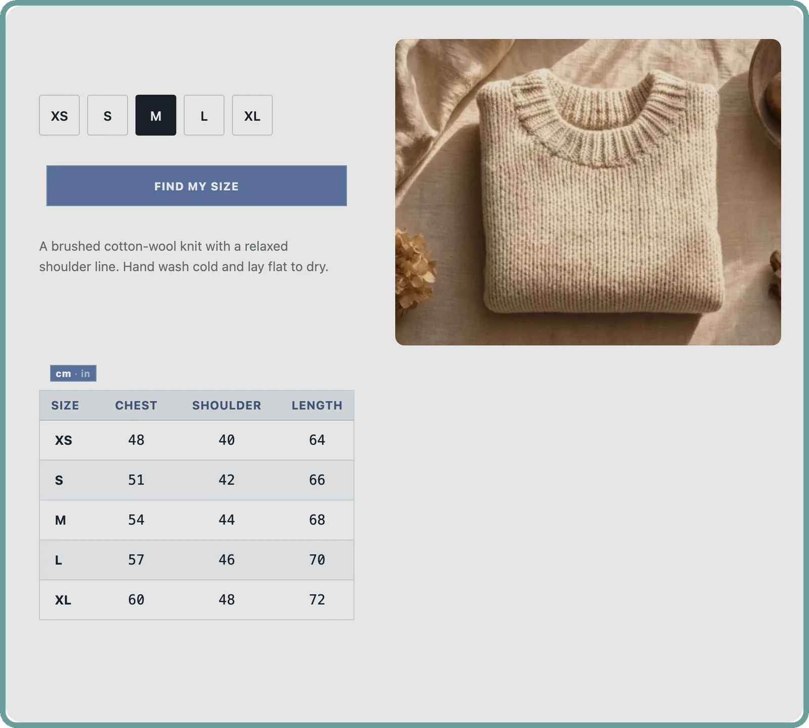 A product page with the PopSmart size chart open and the fit finder recommending size M.